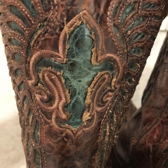 Corral Boots Womens Size 7 Brown Leather Western Fleur de Lis Inlay Snip Toe - Picture 7 of 12
